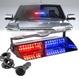 PKINGLAKE Windshield LED Dash Emergency Strobe Light 16 LEDs Interior Visor Deck Hazard Flashing Safety Warning Lights Bar for Police Firefighter Law Enforcement Trucks Vehicles (Red/Blue, 12-24V)