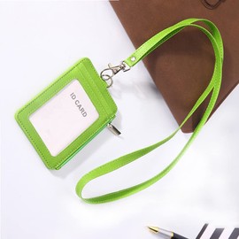 PU Leather ID Badge Holder with Side Zipper Pocket and Detachable Neck Lanyard for Work, Moms, Teachers, Tours, Events (Green (PU Rope))