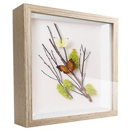 TouYinger 5x5 Small Shadow Box Frame Display Case , Display Case Box for Memorabilia, Medal, Wedding Memories, Crafts, Tickets and Photos, Picture Frame for Wall and Tabletop (Natural Gray, 5x5)