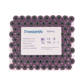 Vacutainer Blood Collection Tubes Laboratory Vacuum for Pet Animals Veterinary Laboratory Supplies 100 Pcs Wrap Packaging (K₂ EDTA Tube, 5ml)