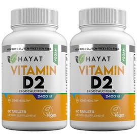 HAYAT Vitamins Vegan Natural Vitamin D 2400 IU, D2, Certified Halal (Pack of 2)