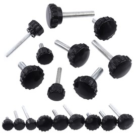 Swpeet 20Pcs M5 x 12mm Black Round Male Thread Knurled Clamping Knobs Grip Thumb Screw Assortment Kit, Knurled Handle Bolts Grip for Quick Remove Screws Clamping Screws
