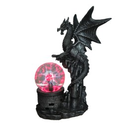 DWK - Dragon Power - Medieval Dragon Guardian Magic Castle Orb Lamp Electric Plasma Ball Gothic Mythical Fantasy Desk Table Lighting Home Décor Accent Light, 13.5-inch