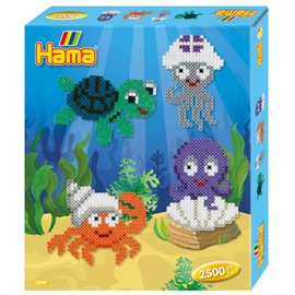 Hama Perlen 3249 Gift Set Underwater with Approx. 2,500 Colourful Midi Iron-On Beads with Diameter 5 mm, Motif Template and Pen Plate Including Ironing Paper, Creative Craft Fun for Young and Old