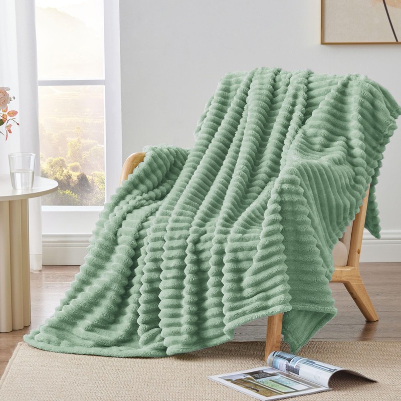 BEDELITE Fluffy Fleece Throw Blanket - Sage Green Sofa Throw