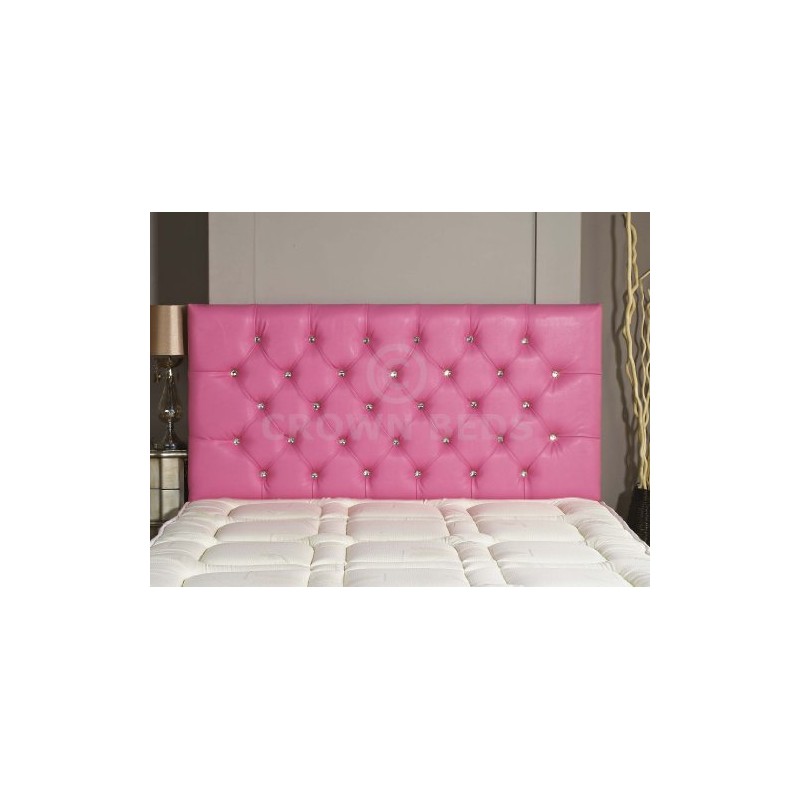 CROWNBEDSUK DIAMANTE FAUX LEATHER HEADBOARD (PINK, 4FT)