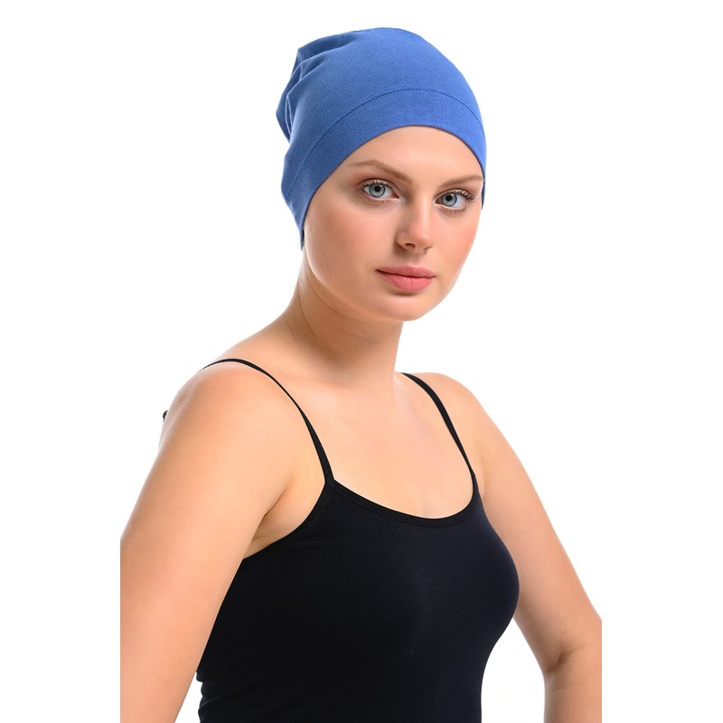 Kappe aus Bambus und Baumwolle für Chemo, Haarausfall, Schlafmütze, blau,