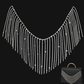 2 Yard Rhinestone Fringe Trim Silver Diamond Fringe for Sewing Women Crystal Rhinestone Tassel Trim Ribbon Chain for Wedding Party Clothing Accessories and DIY Craft Decoration