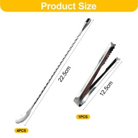 4 Pieces Mixing Spoons, 1 Piece Ice Clip, Long Spoon, Cocktail Spoon, Long Handle Spoon, Cocktail Drink Stirrer, Stainless Steel Mixing Spoon, Coffee Accessories