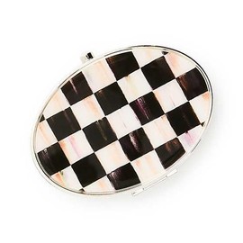 MACKENZIE-CHILDS Silver-Plated Compact Mirror, Cute Travel Makeup Mirror, Courtly Check