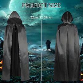 Negro Largo Capa con Capucha Terciopelo Disfraz de Halloween para Hombre y Mujer,150cm Capa negra con capucha para adulto, para fiestas temáticas de halloween