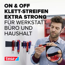 tesa UK On and Off Hook and Loop Extra Strong Strips for Heavy Objects 10 cm x 50 mm - Black