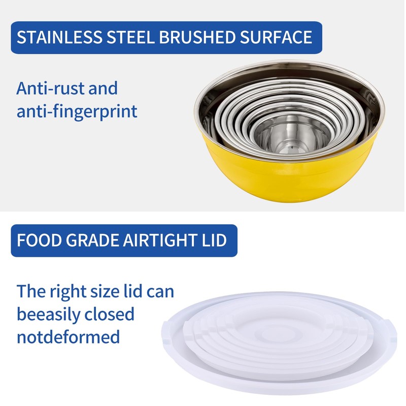 Moxinox Yellow Mixing Bowls with Airtight Lids, Stainless Steel Nesting