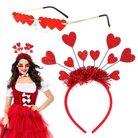 JIEBAO Red Heart Headband Glitter Heart Headband with Heart Shape Glasses, Heart-Shaped Headband, Heart Headband Red Sequins for Christmas, Carnival, Valentine's Day, Wedding, Birthday Party