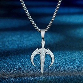 Chereda Warrior Moon Dagger Men Necklace Medallion Viking Jewelry Punk Rock Stainless Steel Pendant Necklace Gift