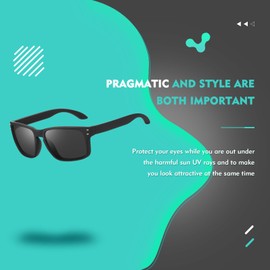 Aullwyr Men's Polarised Sunglasses Rectangular for Men Women Fishing Driving Outdoor with UV400, Dark Black