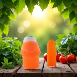 1 Set Orange Gardening Silicone Thumb Knife with Finger Cots Thumb Knife Picker for Fruits Vege Shears and Scissors(ZS301)