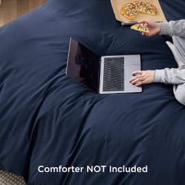 Bedsure Navy Blue Duvet Cover Queen Size - Soft Double Brushed Duvet Cover for Kids with Zipper Closure, 3 Pieces, Includes 1 Duvet Cover (90"x90") & 2 Pillow Shams, NO Comforter