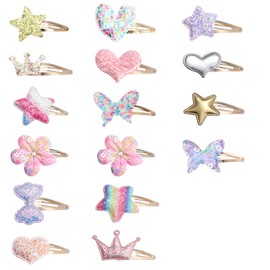 32 Pcs Sparkly Metal Snap Barrettes for Girls Hair Accessories for Kid Cute Glitter Toddler Girl Flower Star Crown Butterfly Heart Multicolor Shaped for Children Toddler Teenage Girls Kids Gift