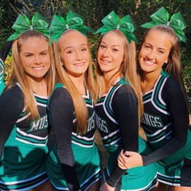 OAOLEER 6PCS Glitter Cheer Hair Bows for Cheerleading, Shiny Rhinestones Large Jumbo Cheer Bow with Ponytail Holder for Teen Girls Cheerleader (Green)