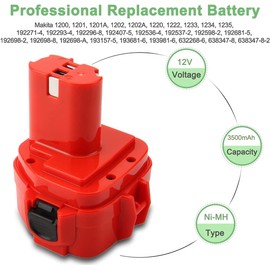 Hanaix 12v 3500mAh NiMh Battery for Makita 1233 1234 1235 1235B 1235F 1200 1201 1201A 1202 1202A 1220 1222 192271-4 192293-4 192681-5 192698-8