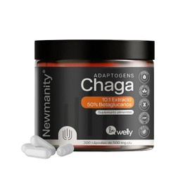 NEWMANITY Chaga en Ultra Concentrado 1,000 mg por Dosis - 300 Capsulas - Extracto 10:1 Vegano Orgánico 100% Natural Adaptógeno Antioxidante con 50% Beta Glucanos Suplemento Sin Gluten para Energía