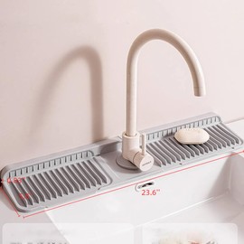 Silicone Faucet Splash Guard, Sink Drying Mat for Kitchen Bathroom, Faucet Water Catcher Mat, Upgraded Sink Draining Mat for Kitchen (Grey, 23.6''×5.5'')