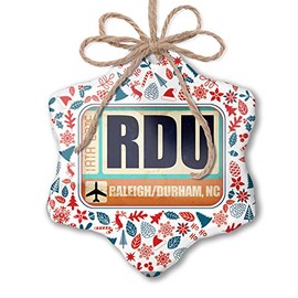 NEONBLOND Christmas Ornament Airportcode RDU Raleigh/Durham, NC Red White Blue Xmas