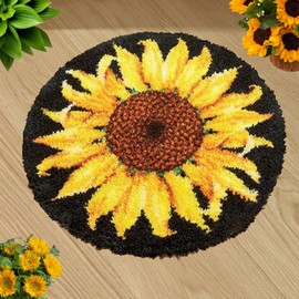 Howie's Needlepoint - Kit de gancho de pestillo, kit de hilo de ganchillo para adultos y niños, diseño preimpreso de color para decoración de bordado (girasol, 19.7 pulgadas de diámetro)
