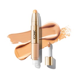 ICONIC LONDON Radiant Concealer & Brightening Duo | Creamy Liquid + Brightening Crayon Dual Ended Concealer, Cruelty Free, Vegan Makeup (Warm Light) 0.08 oz