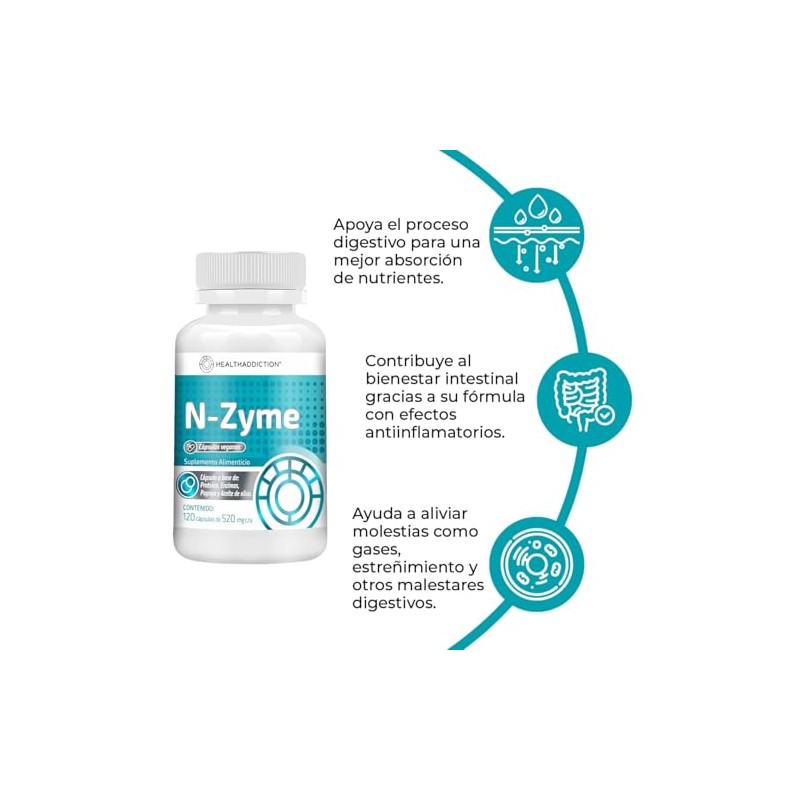 Healthaddiction Enzimas Digestivas Avanzadas Cápsulas 520mg Lactasa Proteasa Amilasa Papaína