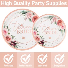 UVTQSSP 100 Pcs Bridal Shower Plates and Naplins Sets Rose Gold Floral Bridal Team Plates and Napkins Cups Party Supplies Pink Disposable for Wedding Indoor Outdoor Serve 25 Guests