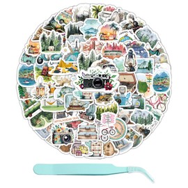 100 Landscape Stickers and 1 Piece Tweezers Waterproof Stickers Suitable for Suitcase, Scrapbook, Skateboard Stickers