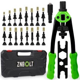 Dual Function Hand Rivet Gun with Rugged Carrying Case – Heavy Duty Single Hand Riveter with 400+ pcs Rivet Nuts, 15 Mandrels, 5 Rivet Nozzles, Blind Rivets for Plastic, Wood, Metal, Leather (Green)