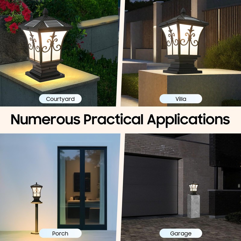 Metal Solar Post Lights Outdoor, LED Post Light Yard Driveway