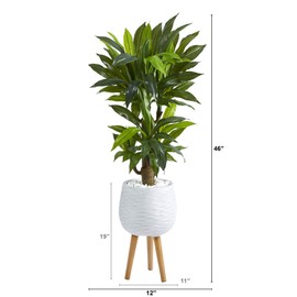 Nearly Natural 46in. Corn Stalk Dracaena Artificial Plant in White Planter with Stand (Real Touch)