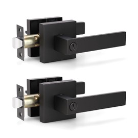 KNOBWELL 2 Pack Heavy Duty Black Door Handles Modern Door Handle Knobs Inside Door Levers for Privacy Use, Square Door Handles Lock with Thumb Turn(No Key)