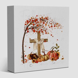 Black Fall Decorations for Home Fall for Jesus Decor for Church Autumn Religious Decorations for Table Autumn Christian Thanksgiving Decorations 5 x 5 inches (Tub 3318)