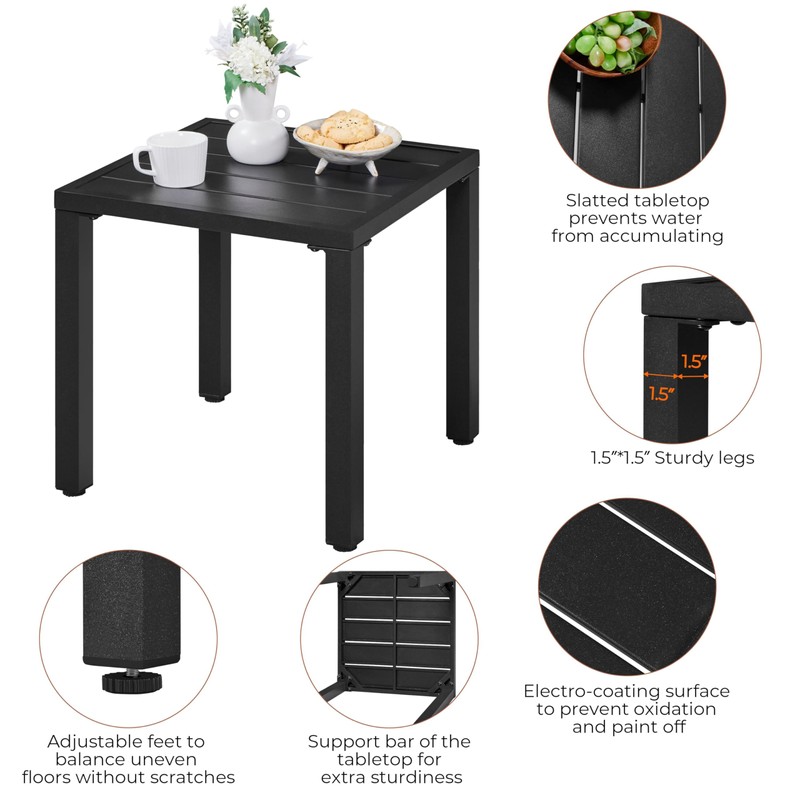Yaheetech Outdoor Side Table, Small Metal Square Side Table, Easy