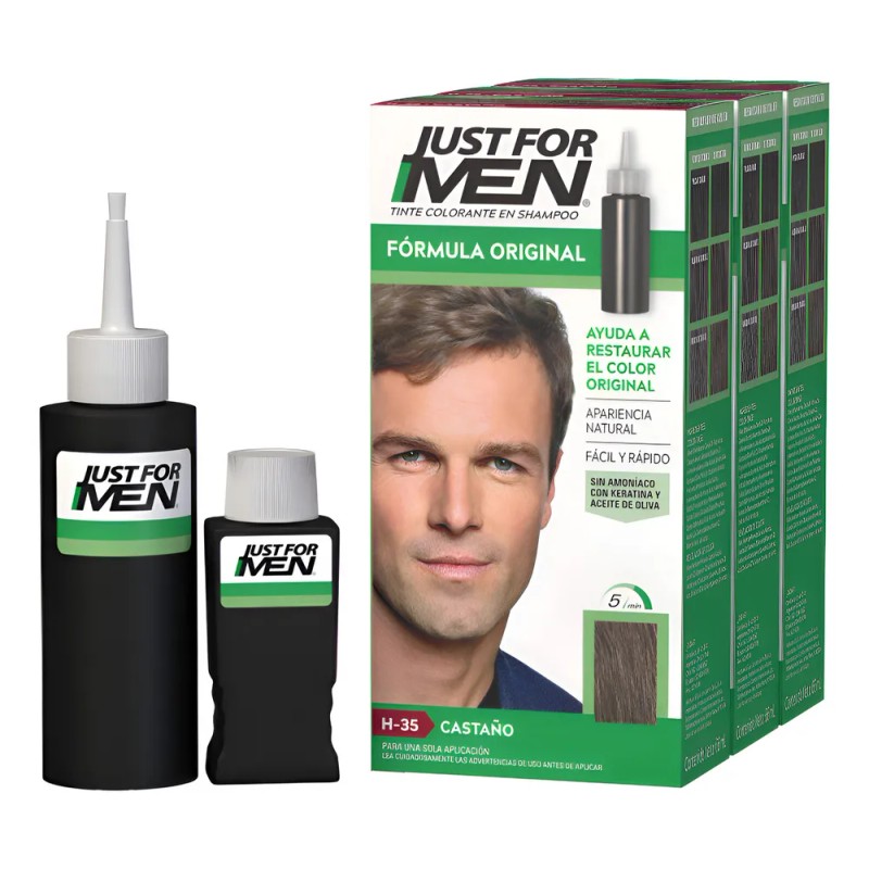 Shampoo Con Tinte Just For Men Castaño H35 3pack 66ml