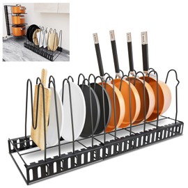 Vehookin 10 Tier Pot and Pan Organizer Rack for Cabinet, Expandable Pot Lid Organizer Holder Adjustable Pot Organizers inside Cabinet Pan Organzier Rack for Kitchen Cabinet Organizers and Storage.