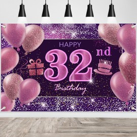 32nd Birthday Decorations for Girls IMISI Happy Birthday Banner Pink Decorations for A Party Birthday Backdrop for Women