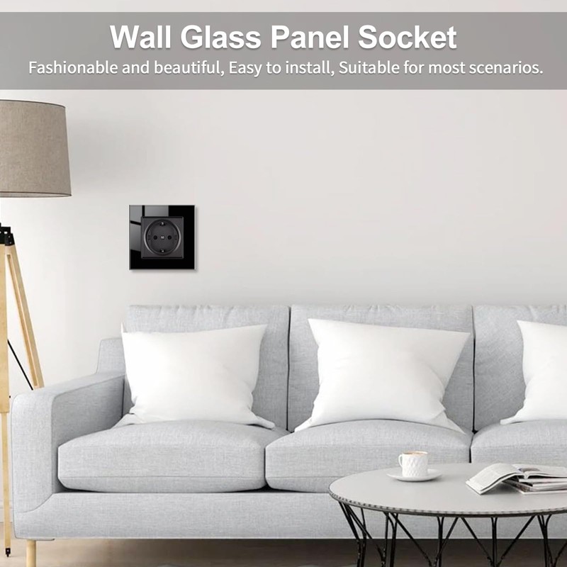 JIMEIDA Glass Socket Single Black Flush-Mounted Protective Contact Wall Socket