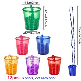 GAROMIA Colourful Shot Glasses with Chain, Pack of 12 Shot Glasses for Hanging, Team Bride Necklace, Cup, Bridal Shower Cups, Bachelorette Party, Jungle Decorations for Stag Night