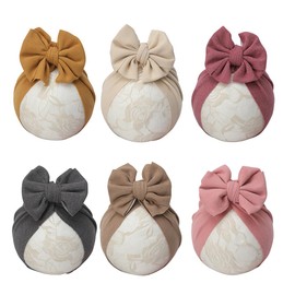 Esumun Baby Girl Hair Bow Hat, Waffle Knitting Turban Top Bowknot Head Wrap, Beanie India Cap for Infants Toddlers Girls 6 PCS (DNDC035)