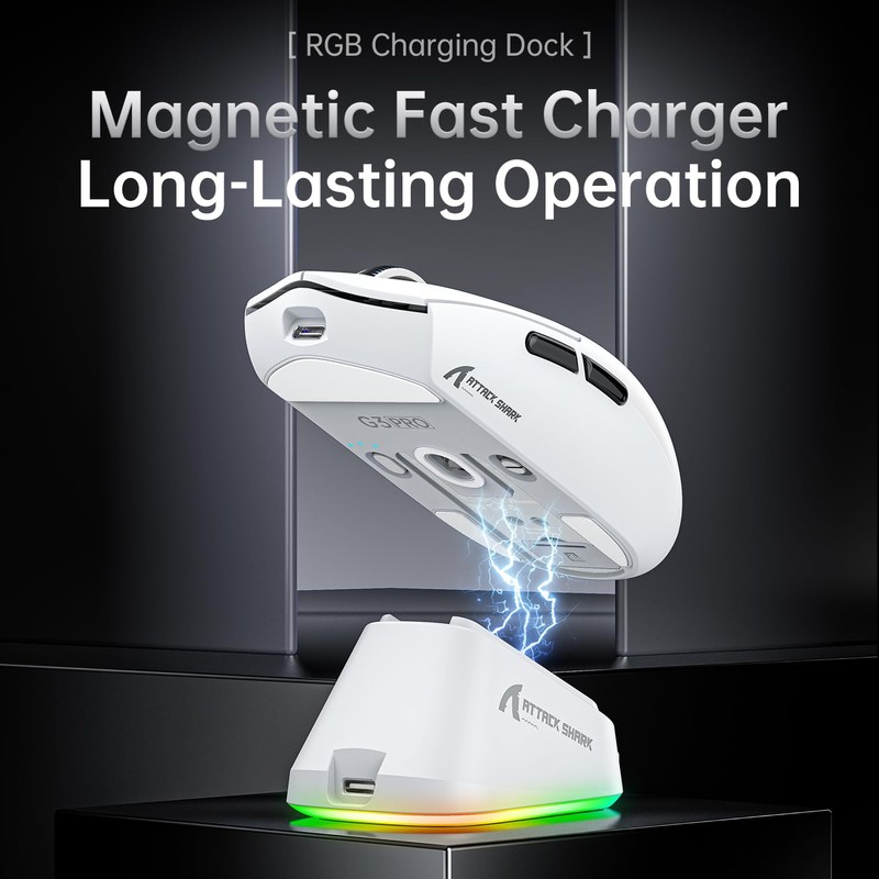 ATTACK SHARK G3PRO Gaming Mouse with Magnetic Charging Station, PixArt