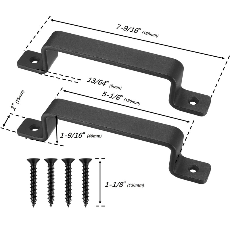 QUALIALL Premium Barn Door Handles Black,7.4 inch,2 Packs,Heavy Duty Rustic
