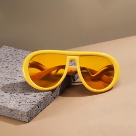 SHEEN KELLY Oversized Trendy Polarized Aviator Sunglasses for Women Men Retro Oval Flat Top Frame Curved Metal Designer Glasses, C5