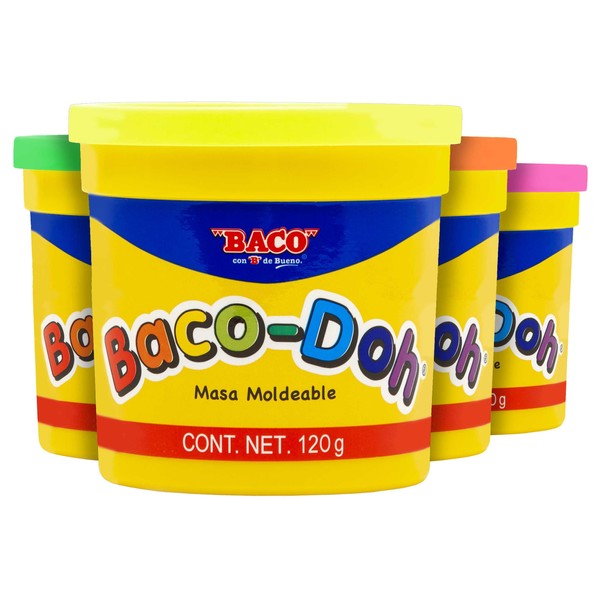 Paquete C/4 Masa Para Moldear Baco-doh Colores Fluo sintética formulada