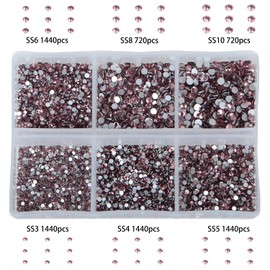 Bymitel 7200 Pieces 6 Mixed Sizes Glue Fix on Glass Rhinestones Round Crystal Gems Flatback for DIY Jewelry Making with one Picking Pen(6-Sizes 7200PCS, Lt. Amethyst)